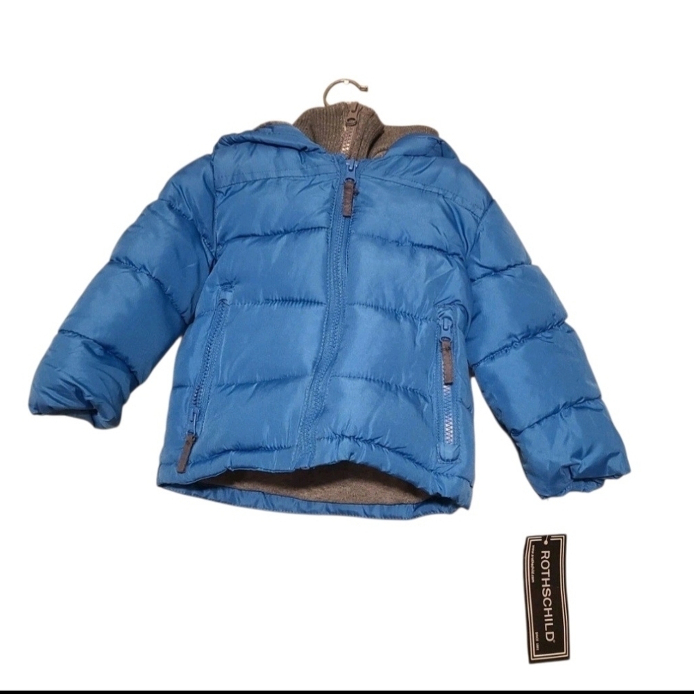 Rothschild Vibrant Blue Hooded Puffer Jacket With Extra Lining 18 Months NWT